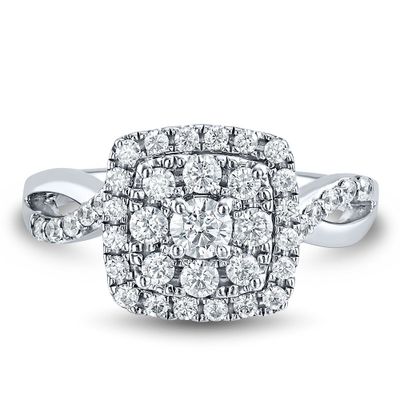 Lab Grown Diamond Cushion Cluster Ring in 14K White Gold (3/4 ct. tw.)
