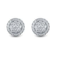 Lab Grown Diamond Round Cluster Stud Earrings in 14K White Gold (1 ct. tw.)