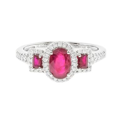 Ruby & Diamond Ring with Oval Emerald-Cut 14K White Gold (1/5 ct. tw.)