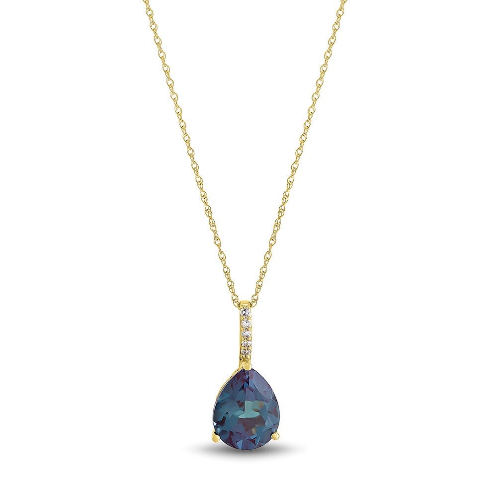 Lab-Created Alexandrite & Diamond Pendant in 10K Yellow Gold