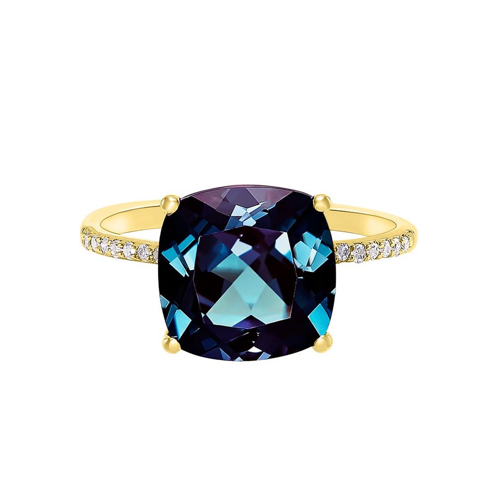 Cushion-Cut Lab-Created Alexandrite Ring in 10K Yellow Gold