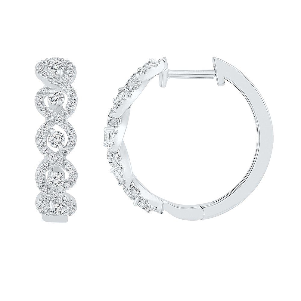 1/5 ct. tw. Diamond Halo Twisted Hoop Earrings in 10K White Gold