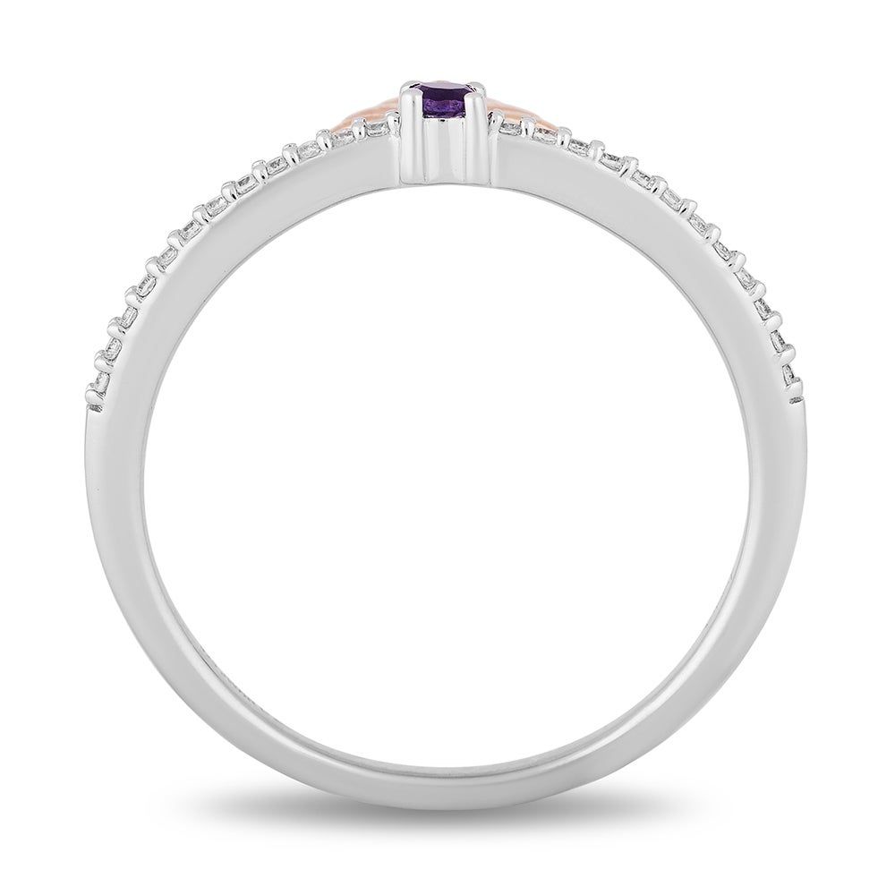 Ariel Diamond Tiara Promise Ring with Amethyst Sterling Silver & 10K Rose Gold (1/10 ct. tw.)