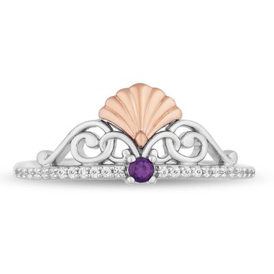 Ariel Diamond Tiara Promise Ring with Amethyst Sterling Silver & 10K Rose Gold (1/10 ct. tw.)