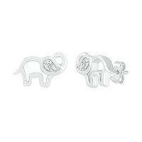 Diamond Elephant Earrings in Sterling Silver