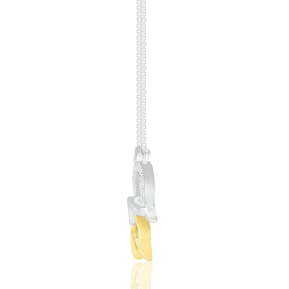 Diamond Dolphin Necklace in Sterling Silver & 14K Yellow Gold