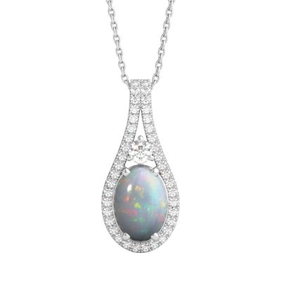 Lab-Created Opal & White Sapphire Pendant in Sterling Silver