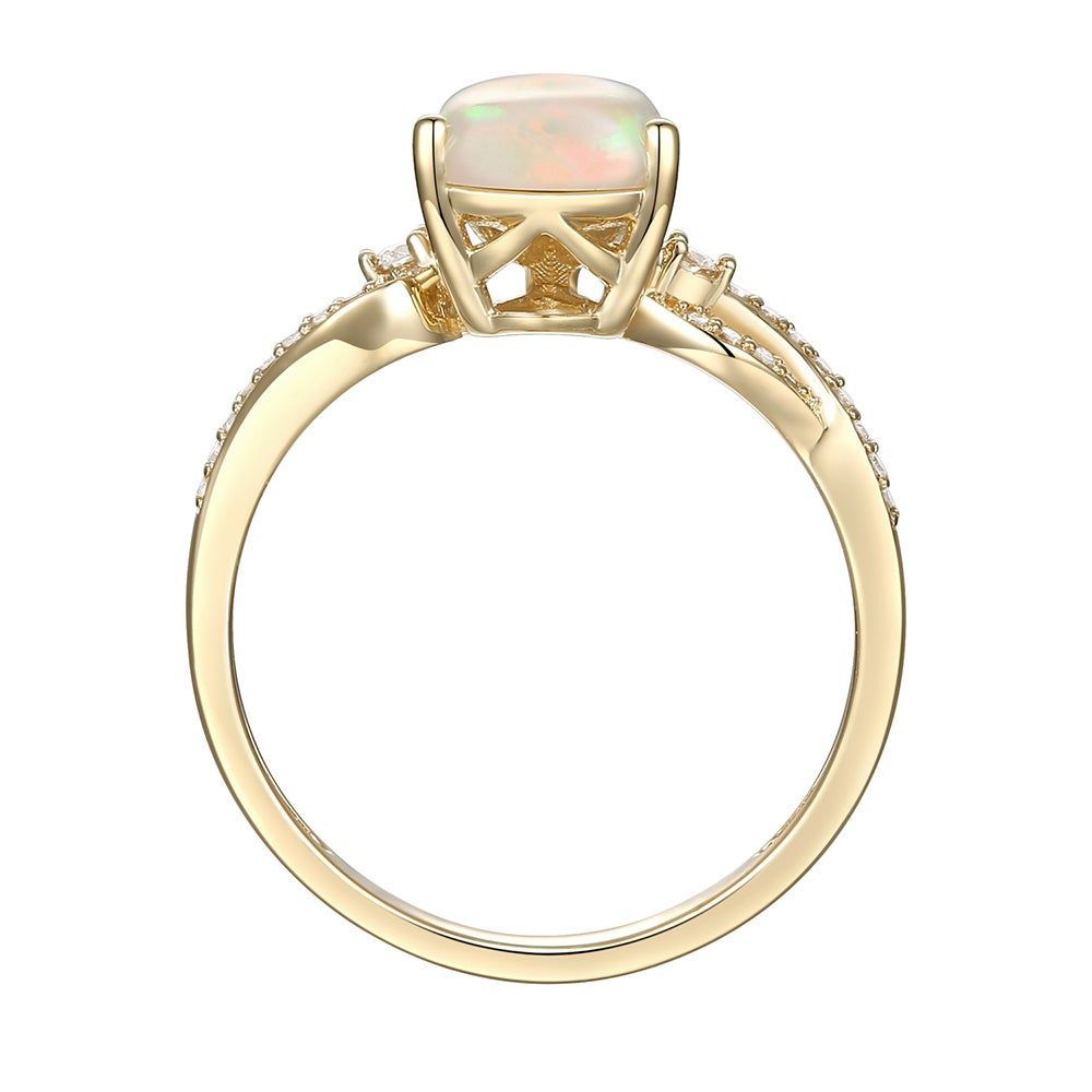 Pear-Shaped Opal Ring with Diamonds 10K Yellow Gold (1/7 ct. tw.)