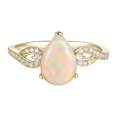 Pear-Shaped Opal Ring with Diamonds 10K Yellow Gold (1/7 ct. tw.)