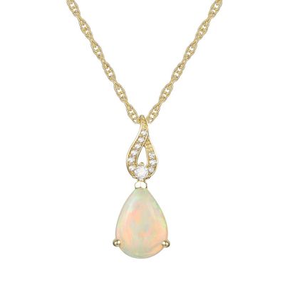 Pear-Shaped Opal Pendant with Diamond Accents in 10K Yellow Gold