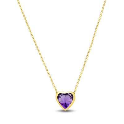 Amethyst Heart Shaped Necklace in 10K Yellow Gold