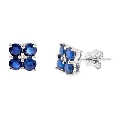 Blue Sapphire & Diamond Earrings in 10K White Gold