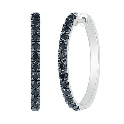 Black Diamond Hoop Earrings in Sterling Silver (1/2 ct. tw.)