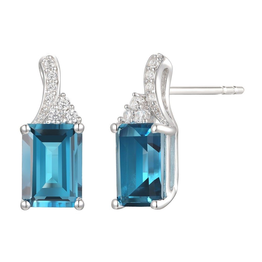 Emerald-Cut Blue Topaz Earrings, Pendant and Ring Set