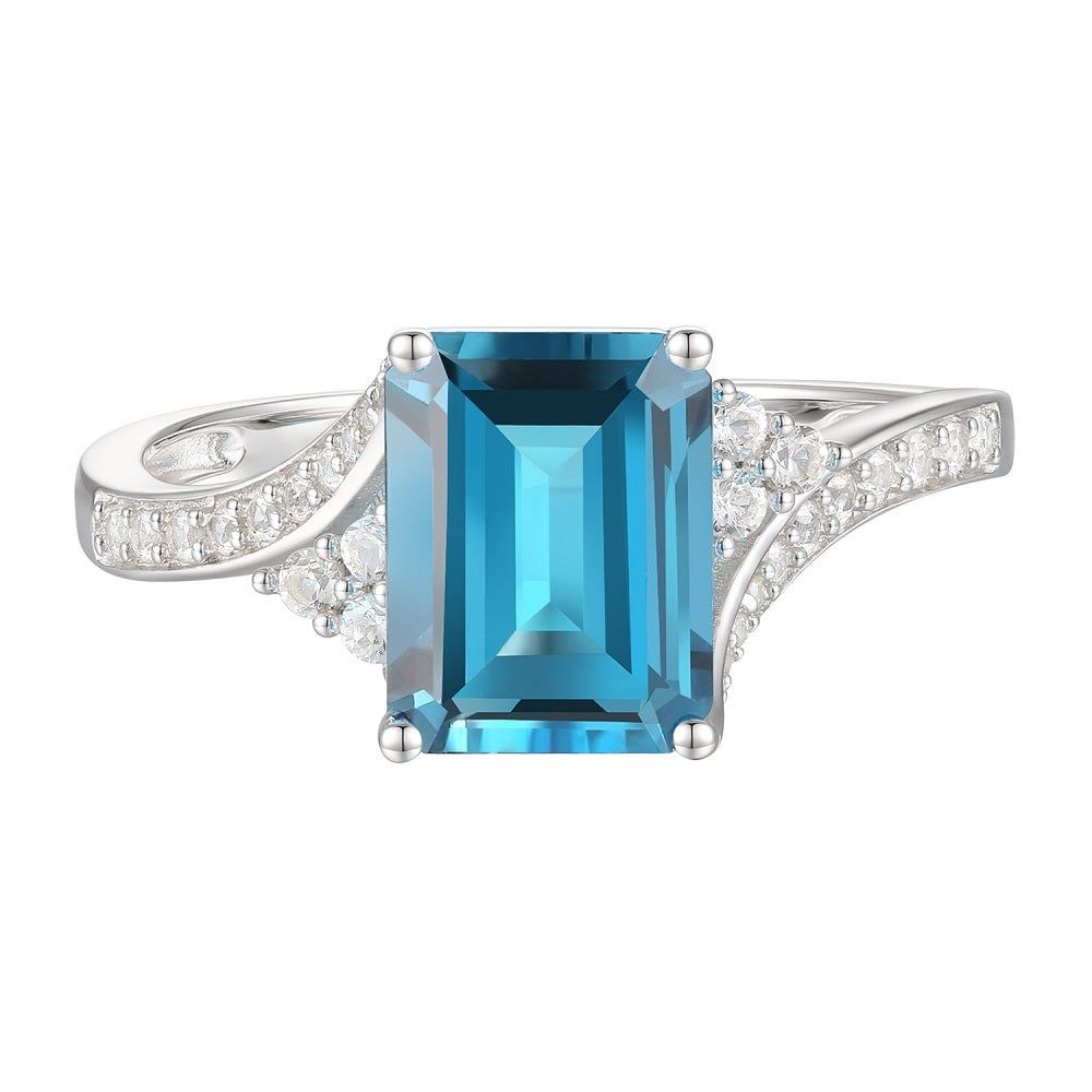 Emerald-Cut Blue Topaz Earrings, Pendant and Ring Set