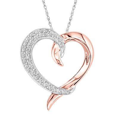 Pave Diamond Heart Pendant in 10K Rose & White Gold (1/5 ct. tw.)