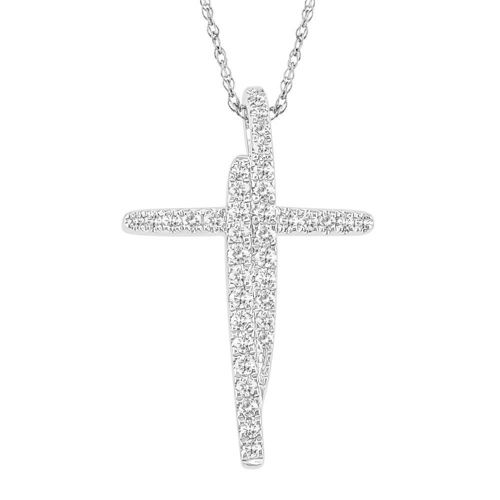 Dimensional Diamond Cross Pendant in 10K White Gold (1/4 ct. tw.)