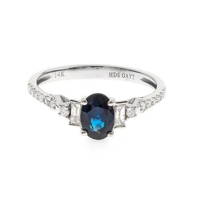 Oval Blue Sapphire & Baguette Diamond Engagement Ring 14K White Gold (1/4 ct. tw.)