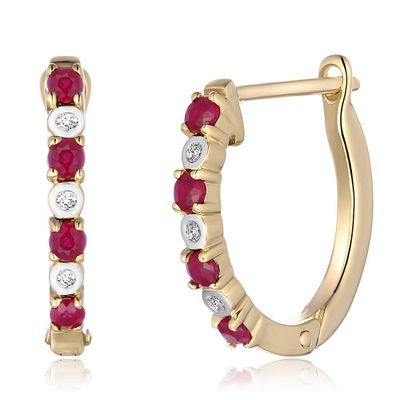 Ruby & Diamond Hoop Earrings in 10K Yellow Gold