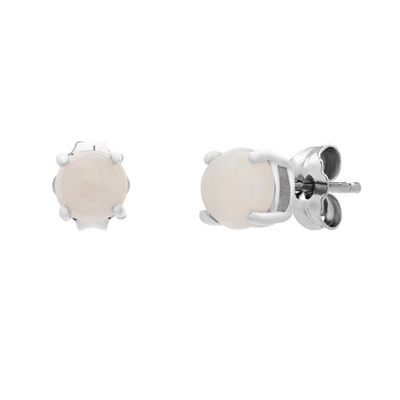 Round Opal Stud Earrings in 10K White Gold