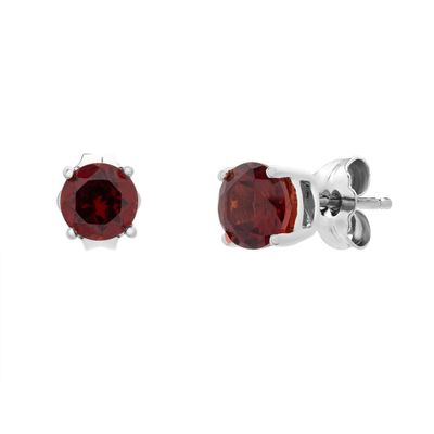 Round Garnet Stud Earrings in 10K White Gold