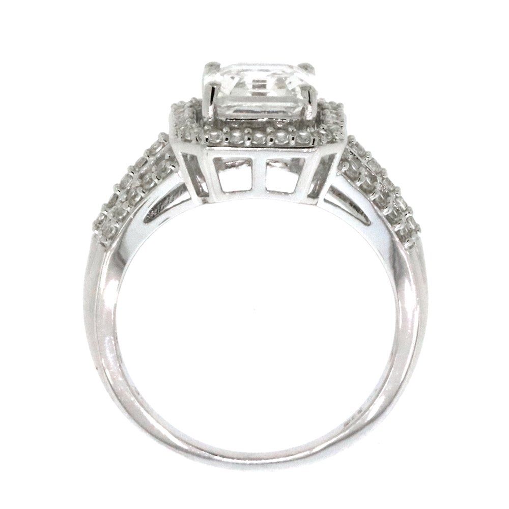 Asscher-Cut Ring with Lab-Created White Sapphires Sterling Silver