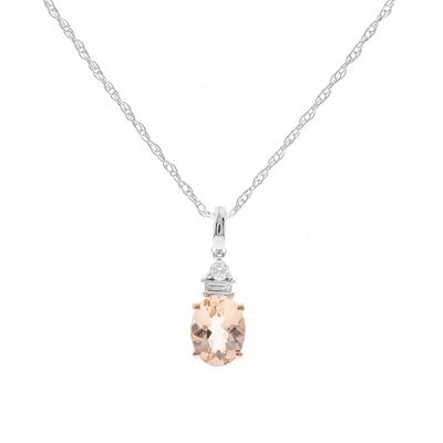 Morganite Pendant with Diamond Accents in 10K White & Rose Gold