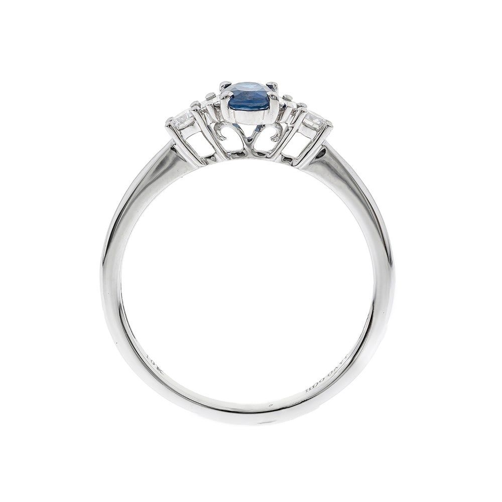 Oval Blue Sapphire Ring with Diamond Side Stones 10K White Gold (1/7 ct. tw.)