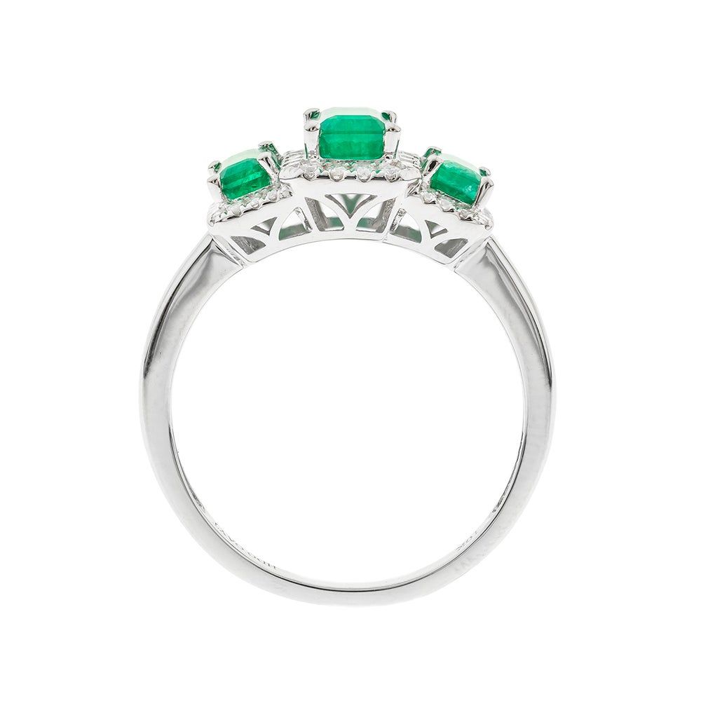 Emerald & Diamond Ring with Three-Stone Setting 10K White Gold (1/5 ct. tw.)