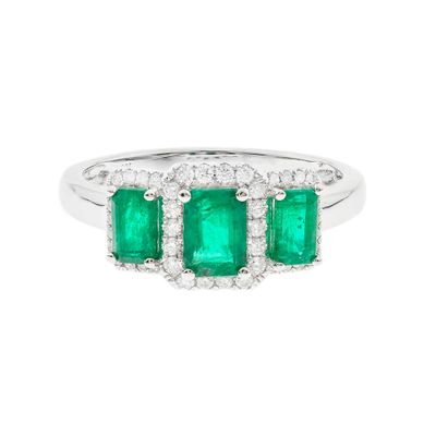 Emerald & Diamond Ring with Three-Stone Setting 10K White Gold (1/5 ct. tw.)