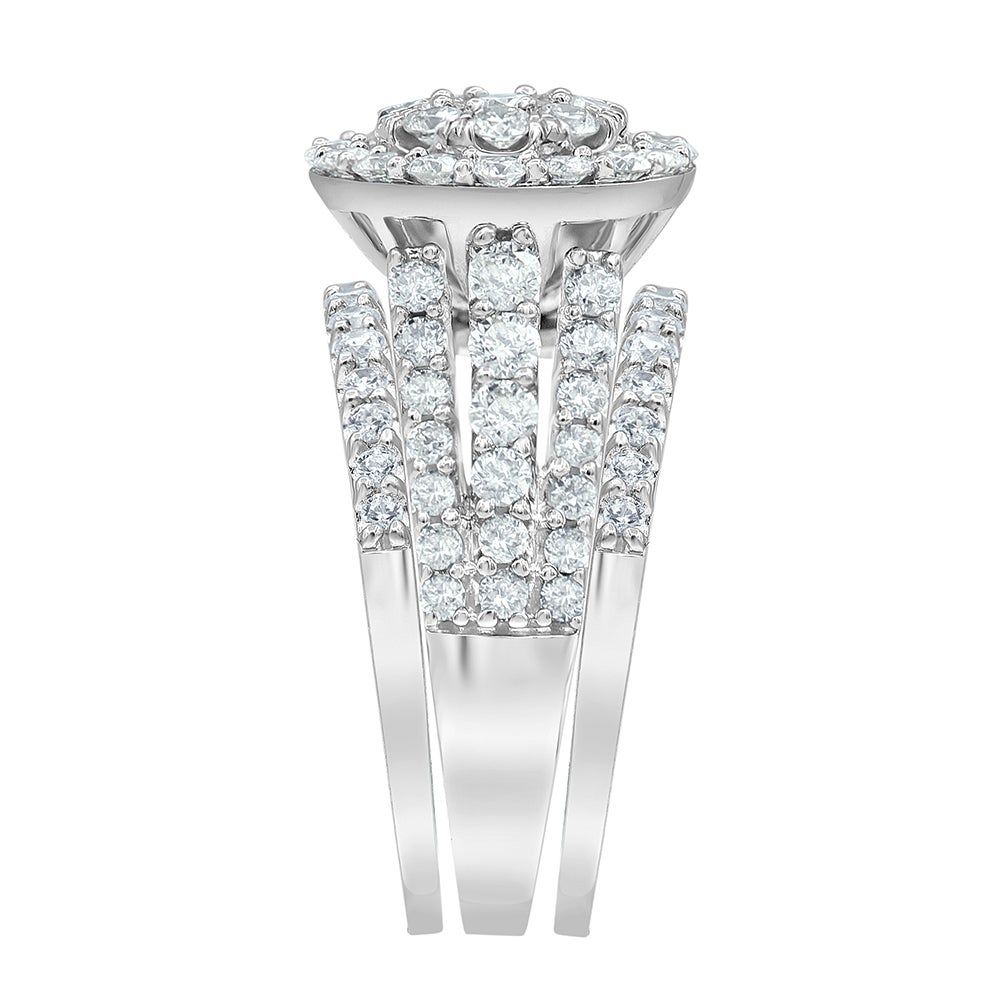 Three-Piece Diamond Cluster Bridal Set 14K White Gold (2 ct. tw.)