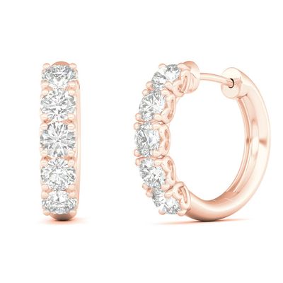 Small Diamond Hoop Earrings with Heart Settings in 10K Rose Gold (1 ct. tw.)