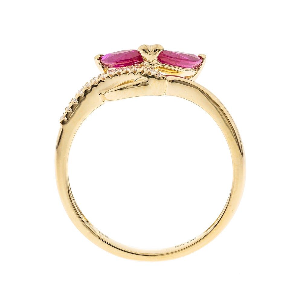 Marquise Ruby Ring with Diamond Accents 10K Yellow Gold