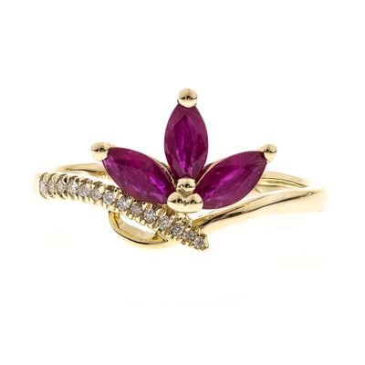 Marquise Ruby Ring with Diamond Accents 10K Yellow Gold