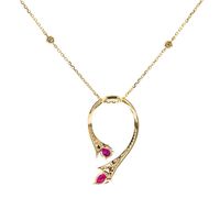 Ruby & Diamond Necklace with Floral Design in 10K Yellow Gold (1/7 ct. tw.)