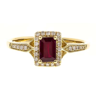 Emerald-Cut Ruby & Diamond Ring 10K Yellow Gold (1/8 ct. tw.)