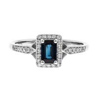 Blue Sapphire Ring with Diamond Halo 10K White Gold (1/8 ct. tw.)