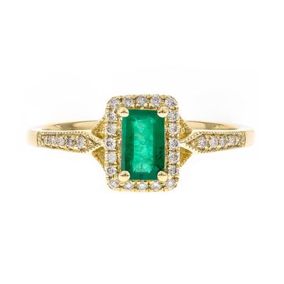 Emerald Ring with Diamond Halo 10K Yellow Gold (1/8 ct. tw.)