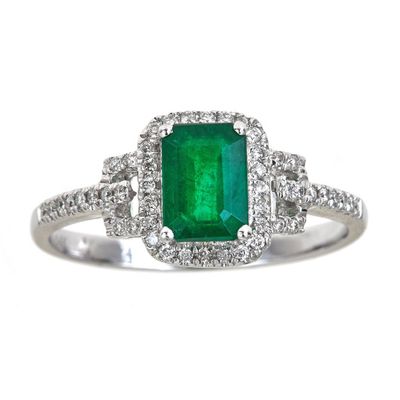 Emerald & Diamond Ring 14K White Gold (1/5 ct. tw.)
