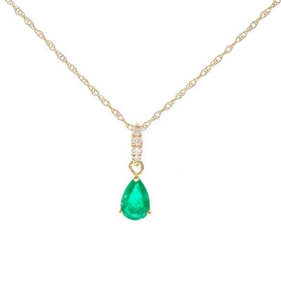 Pear-Shaped Emerald Pendant with Diamond Accents in 10K Yellow Gold