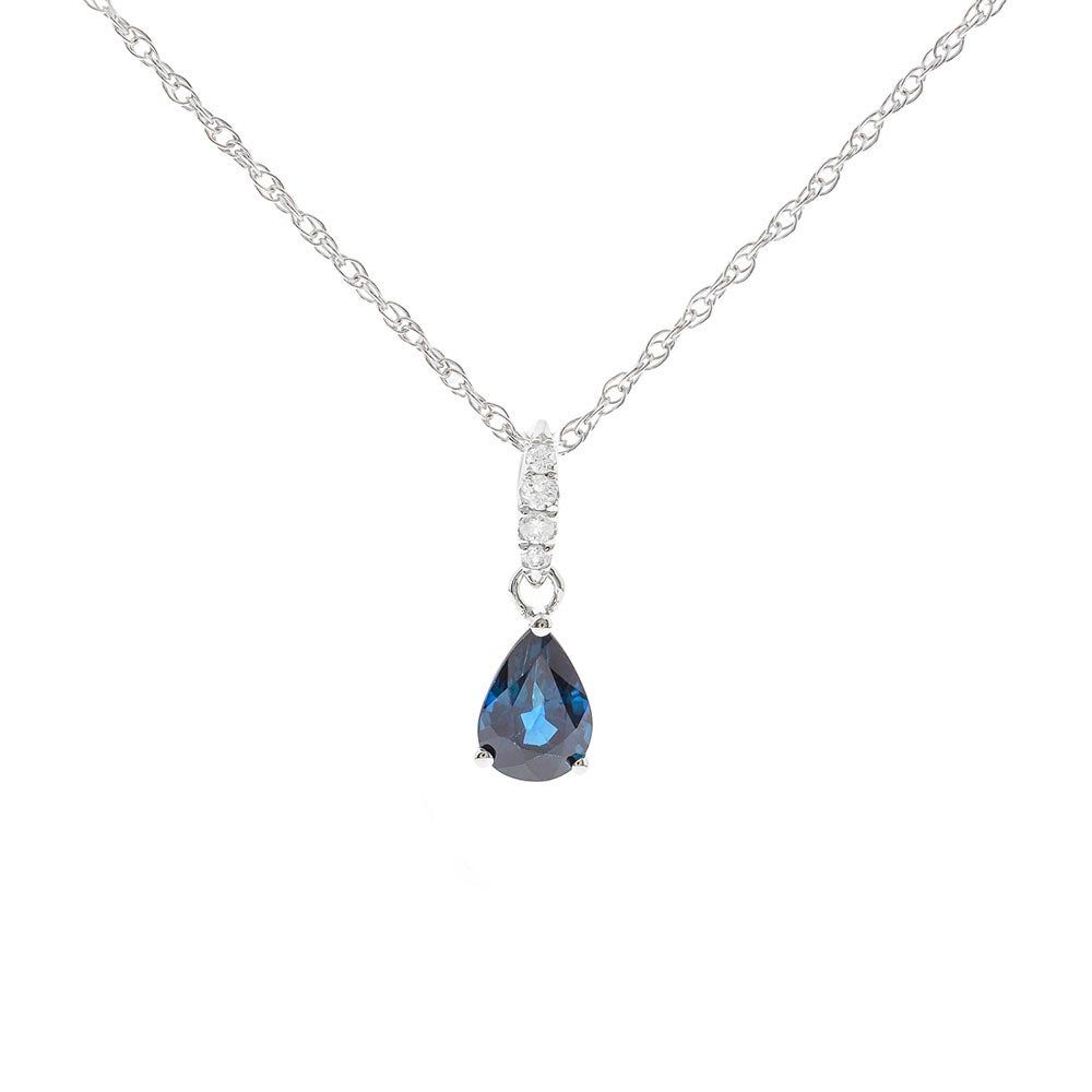 Blue Sapphire Pendant with Diamond Accents in 10K White Gold