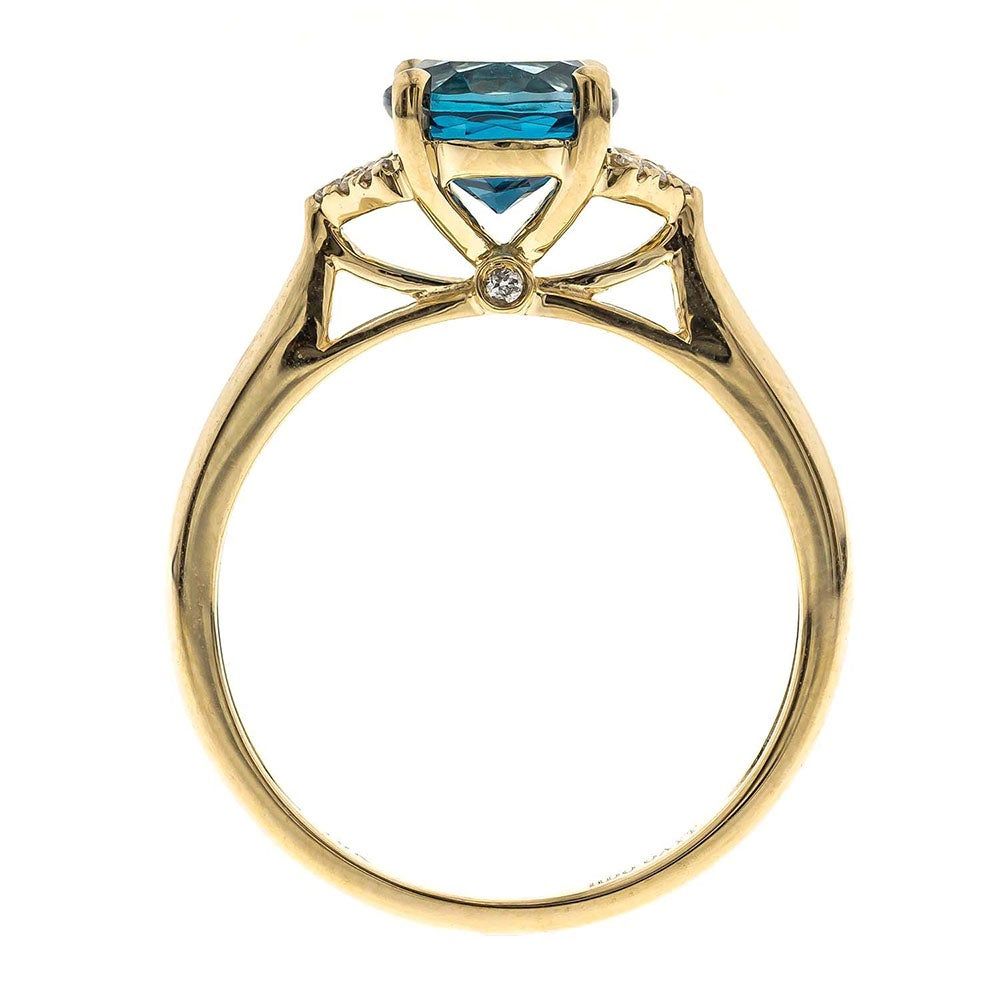 London Blue Topaz Ring with Diamond Accents 10K Yellow Gold