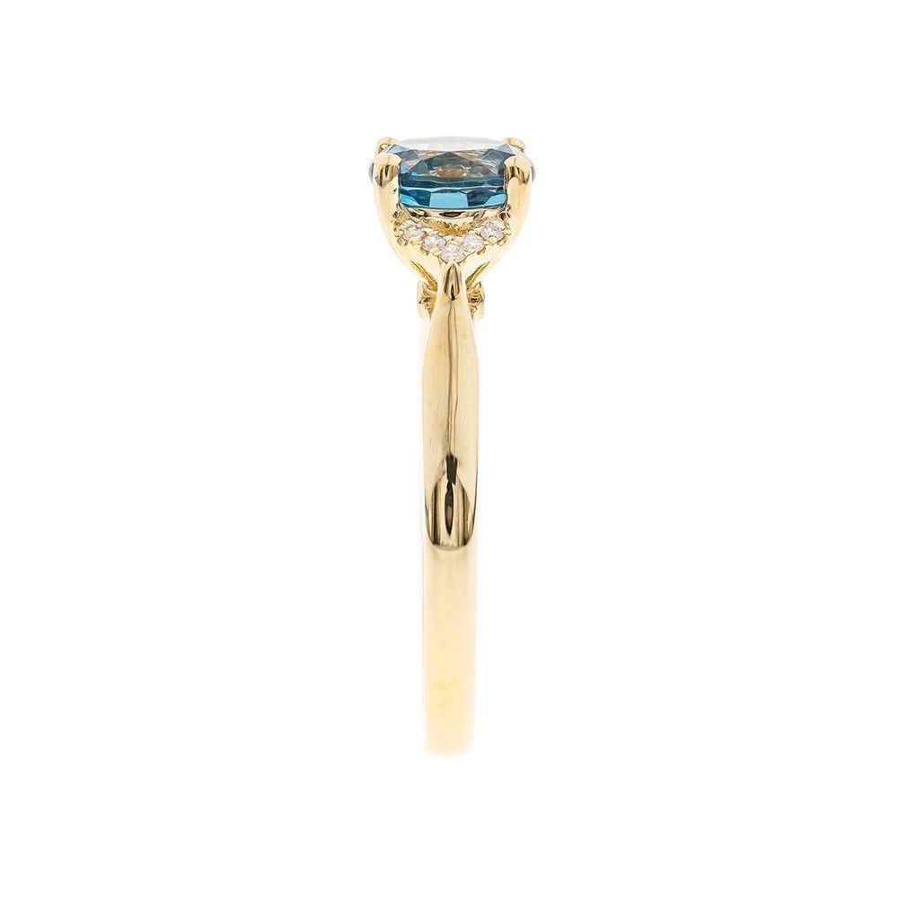 London Blue Topaz Ring with Diamond Accents 10K Yellow Gold