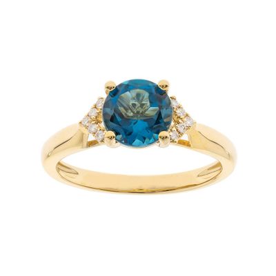 London Blue Topaz Ring with Diamond Accents 10K Yellow Gold