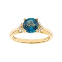 London Blue Topaz Ring with Diamond Accents 10K Yellow Gold