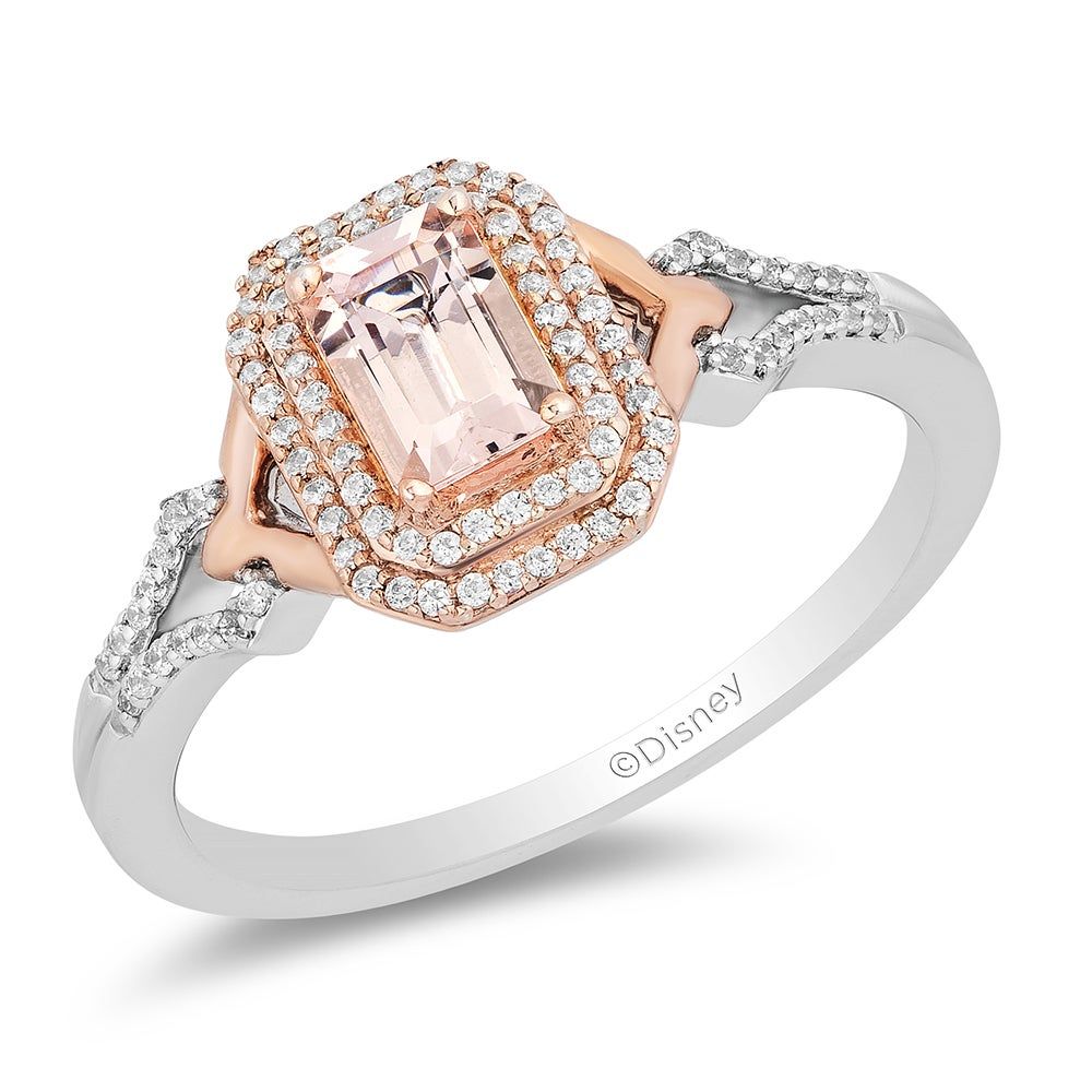 Aurora Emerald-Cut Morganite & Diamond Ring Sterling Silver 10K Rose Gold (1/7 ct. tw.)