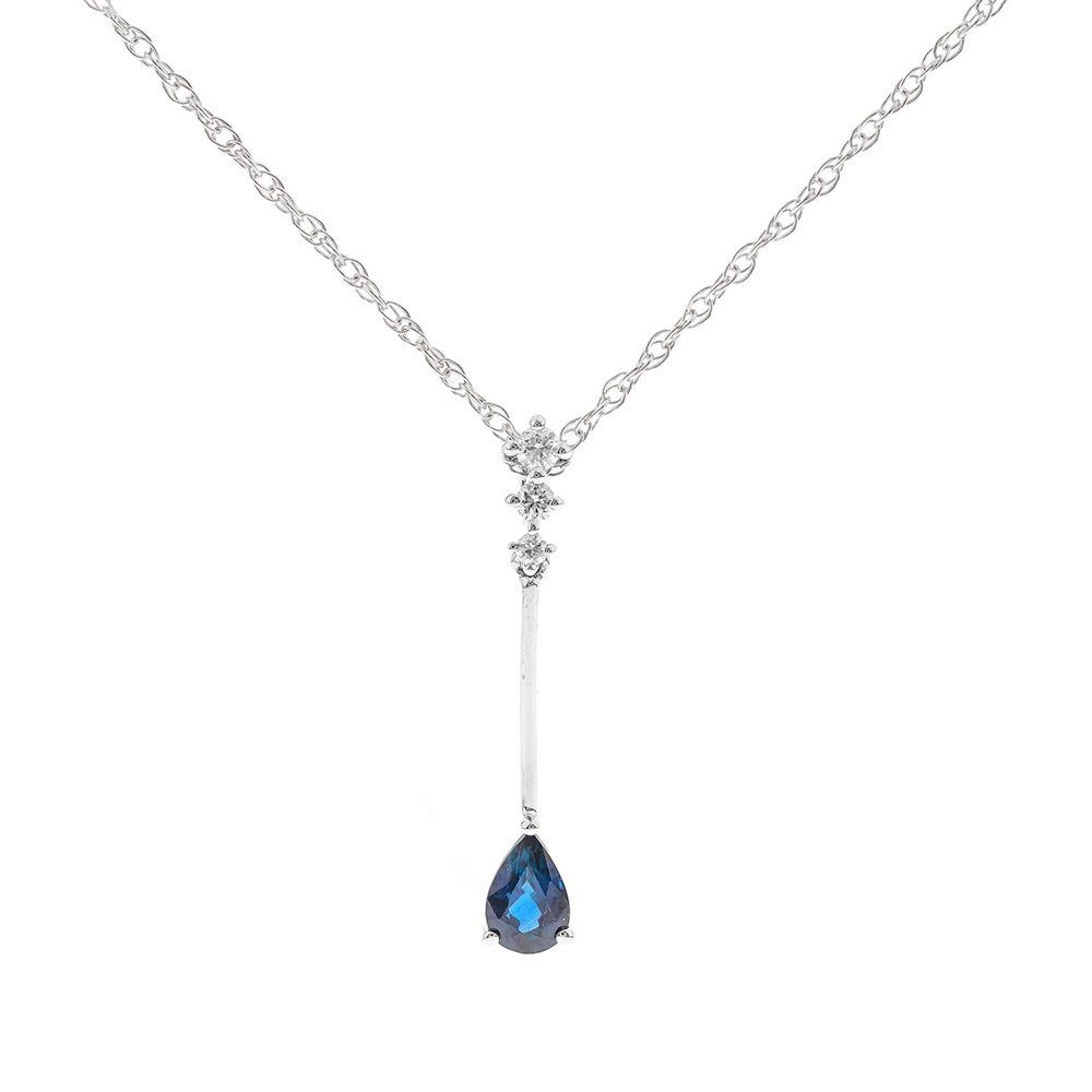 Blue Sapphire Drop Pendant with Diamond Accents in 10K White Gold