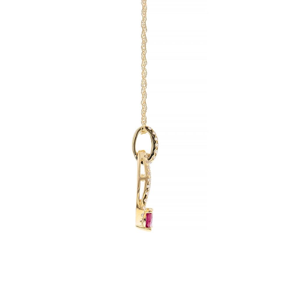 Teardrop Diamond Pendant with Oval Ruby in 10K Yellow Gold (1/8 ct. tw.)