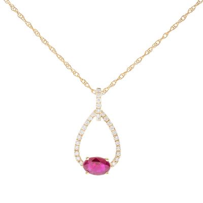 Teardrop Diamond Pendant with Oval Ruby in 10K Yellow Gold (1/8 ct. tw.)