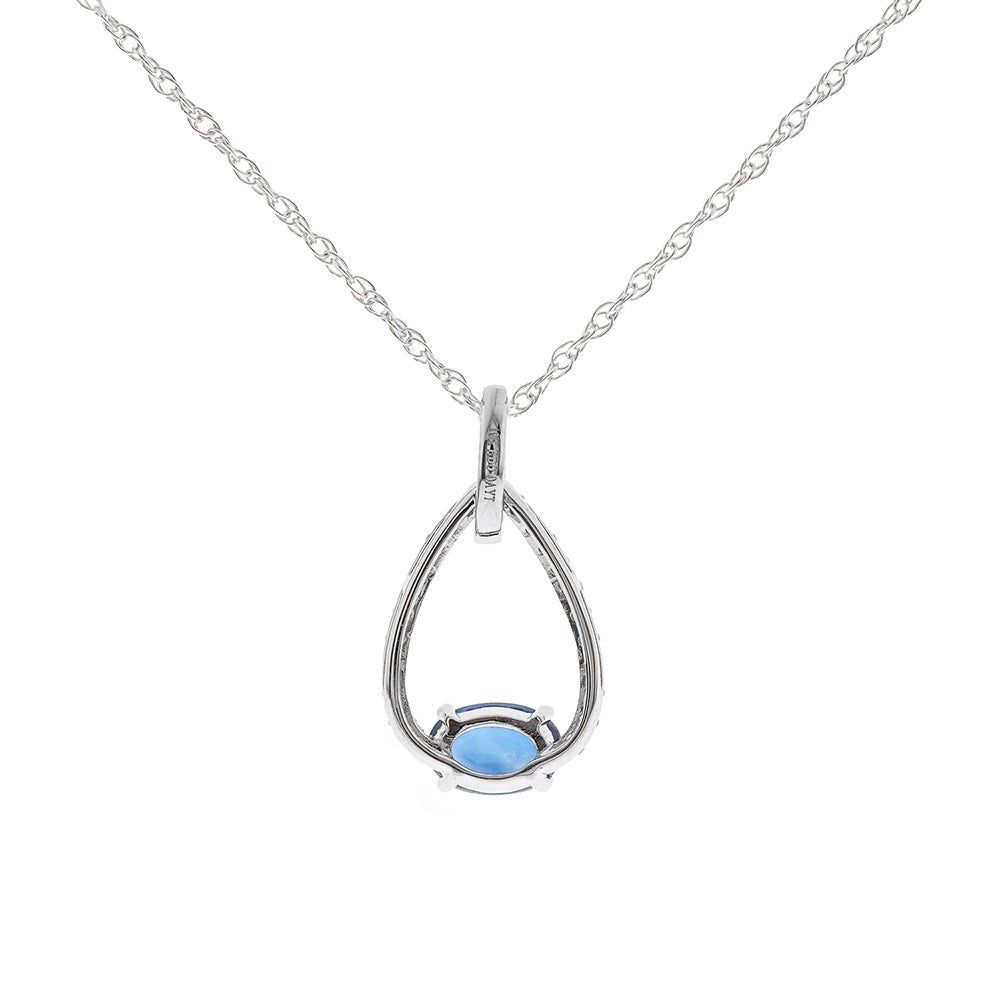 Teardrop Diamond Pendant with Oval Blue Sapphire in 10K White Gold (1/8 ct. tw)